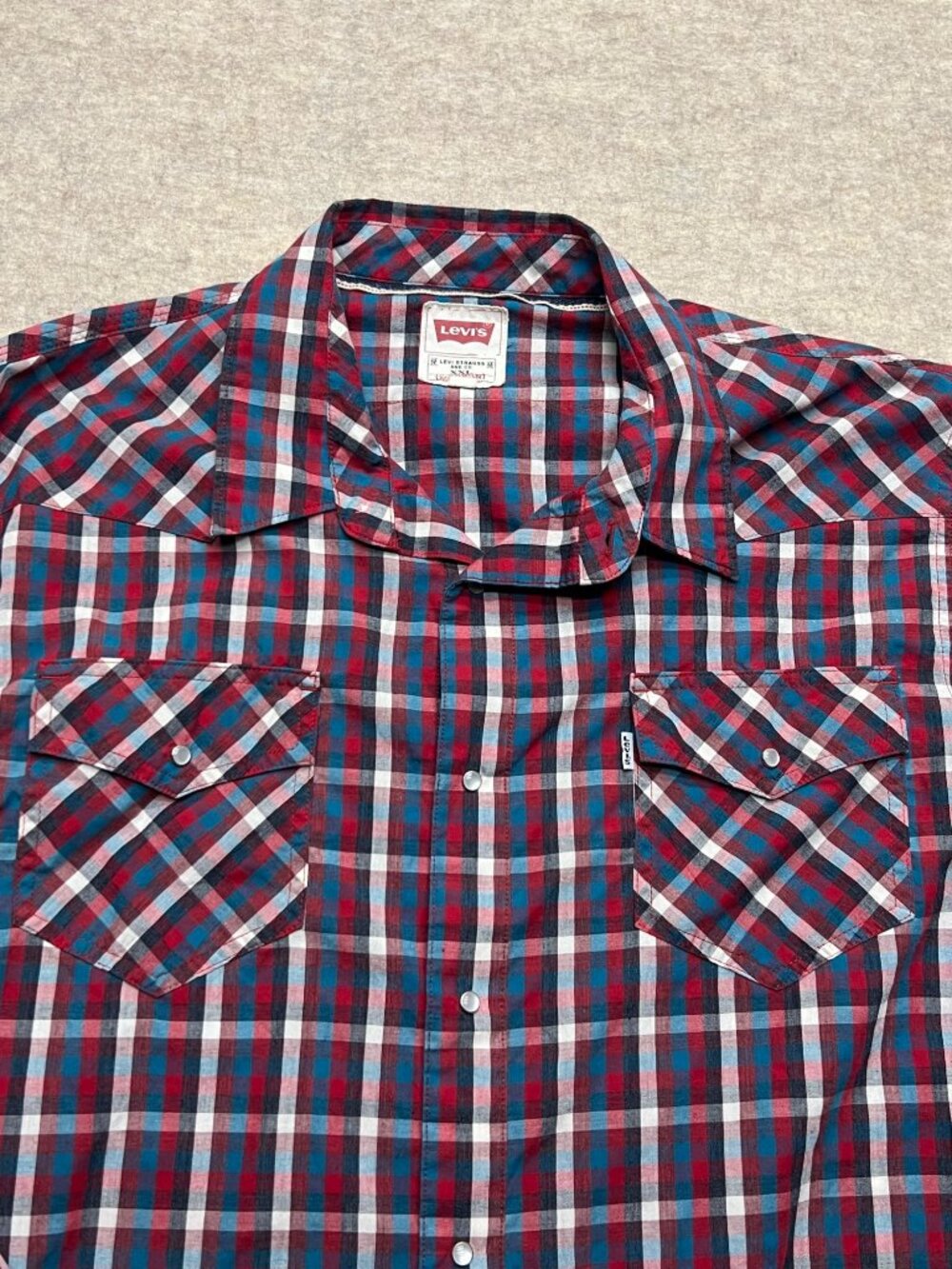 Levi's Modern Western Pearl Snap Red Plaid Button Down Men's Shirt XXL - Picture 2 of 8